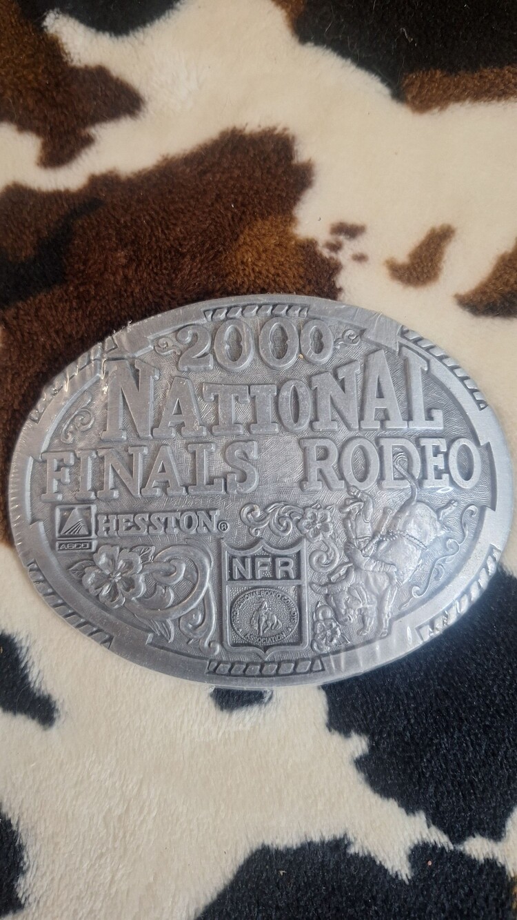 Hesston 2000 National Finals Rodeo Oval Silver Tone Metal Belt Buckle